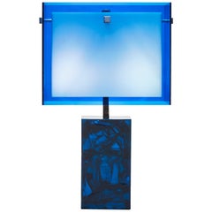 Small Fractal Resin and Plexiglass Blue Table Lamp by Marie Claude De Fouquieres