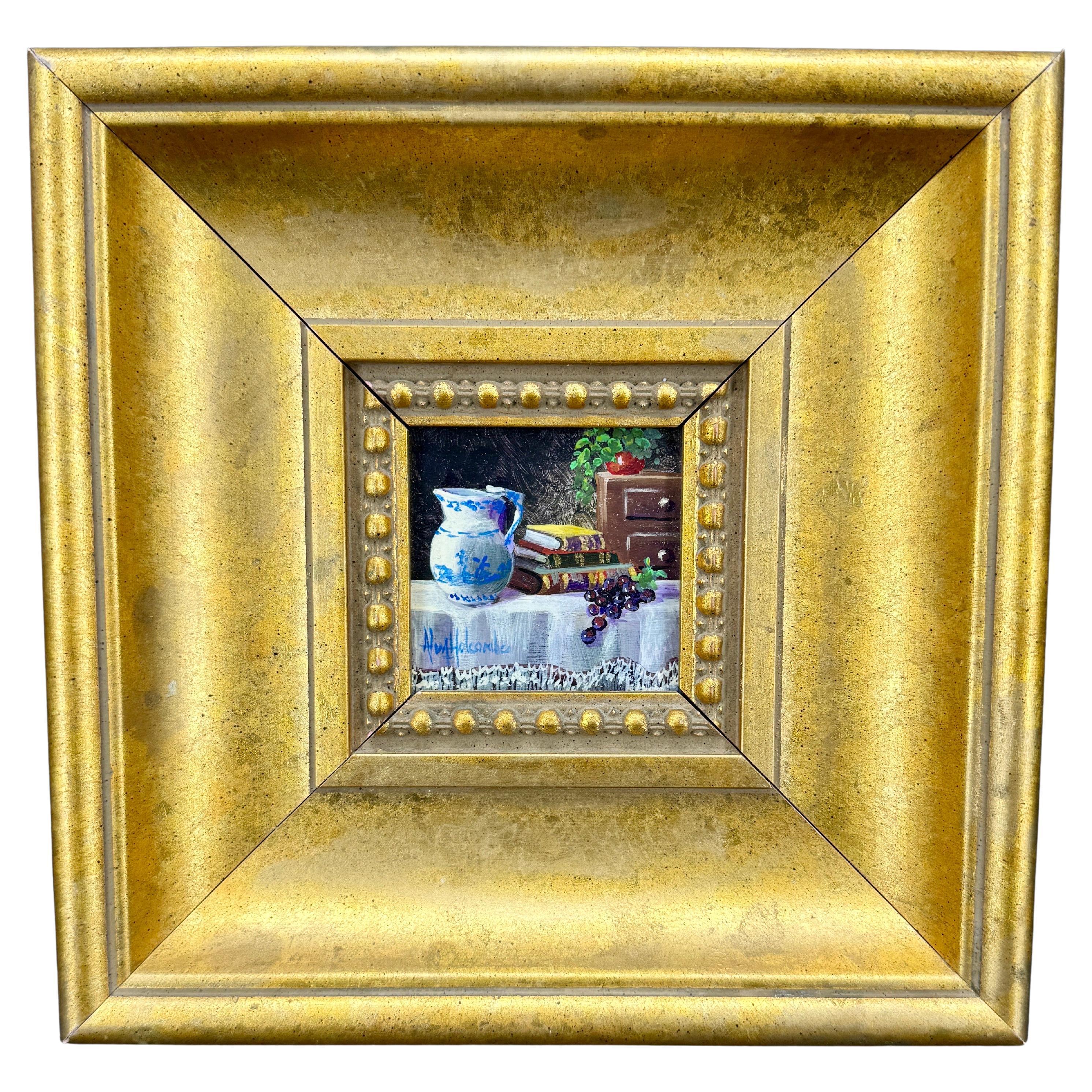 Quadro ad olio su legno con cornice, firmato