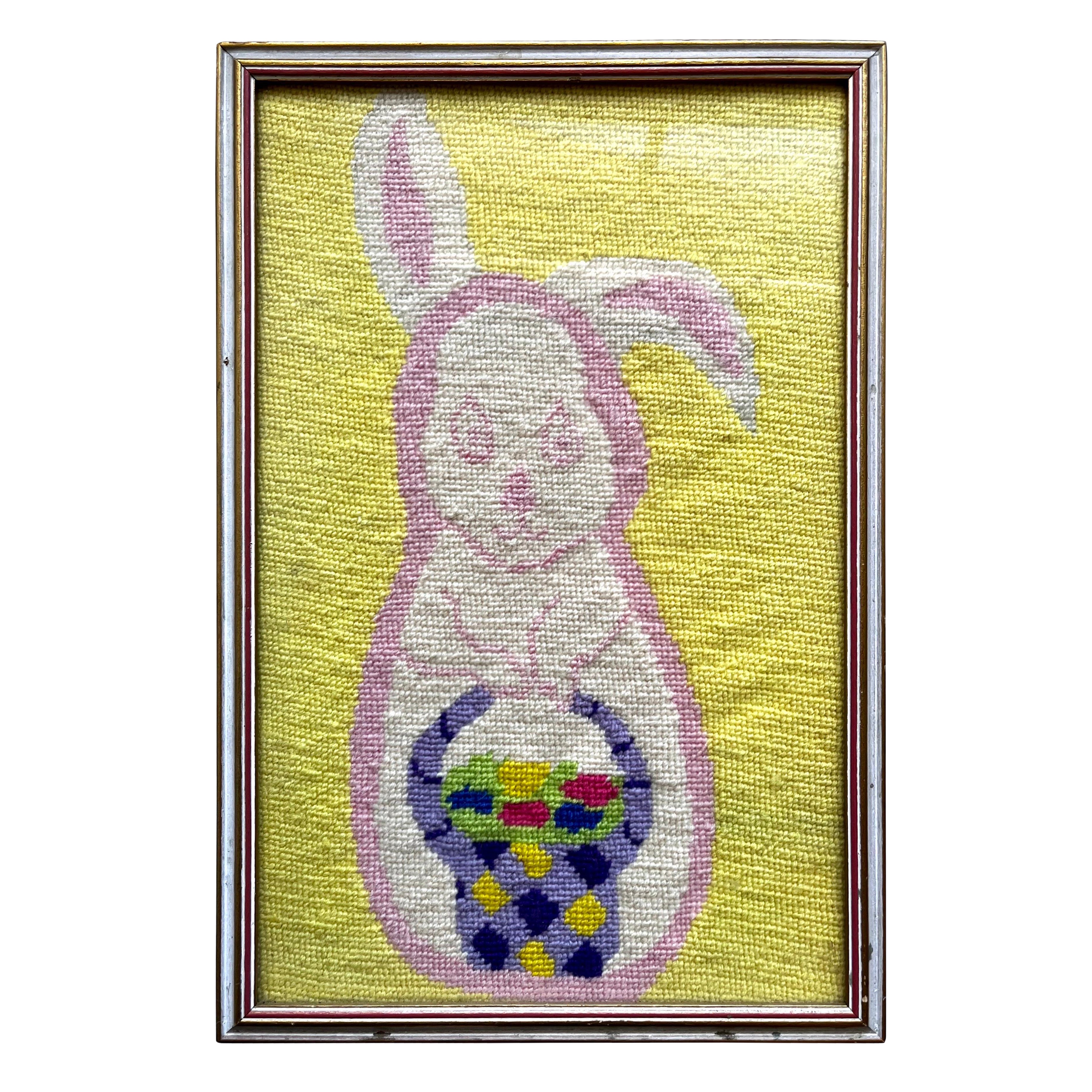 Kleine gerahmte "Cute Bunny" Needlepoint im Angebot