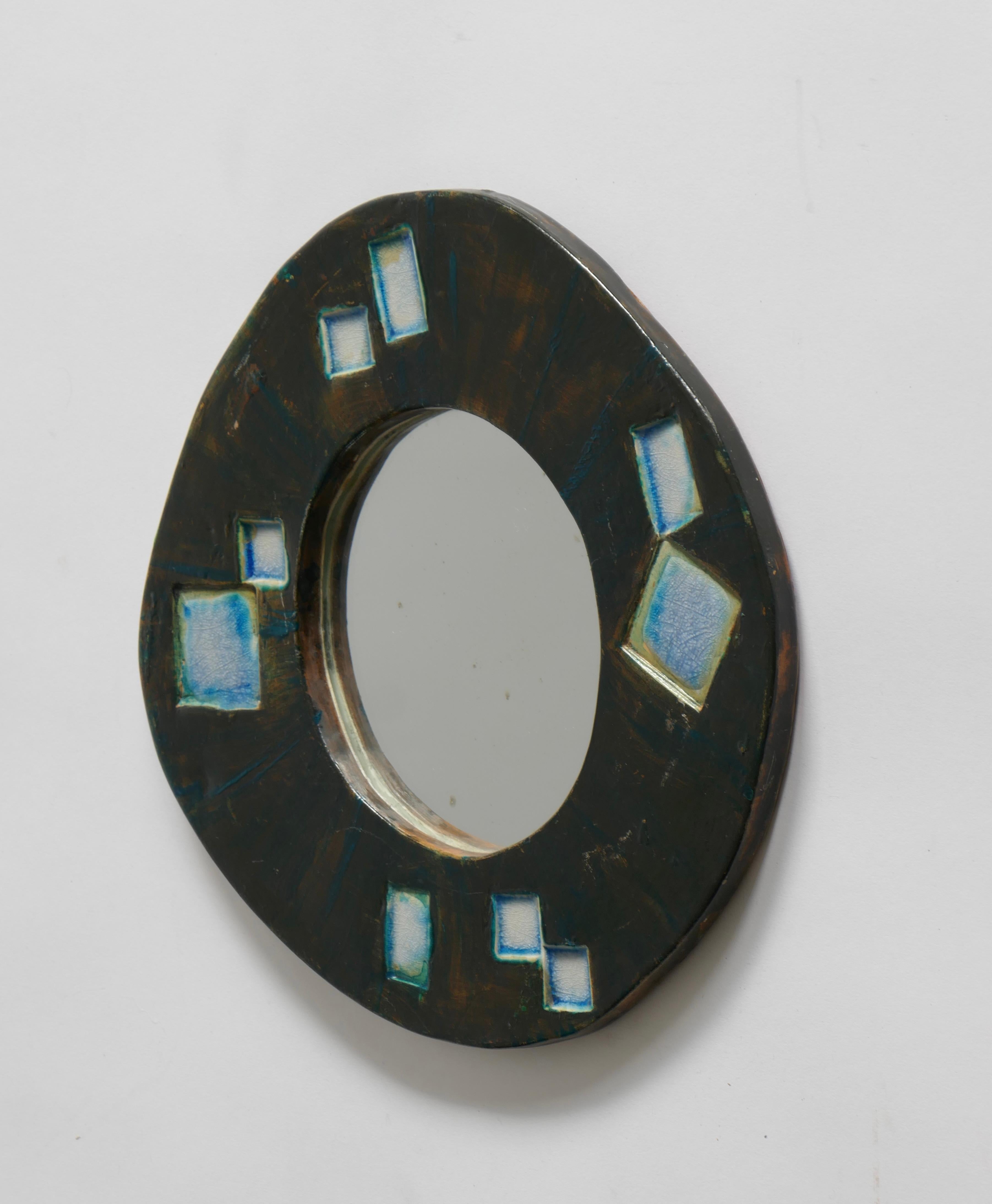 Small Free Shape Ceramic Frame Mirror, France, 1960s In Good Condition In London, GB