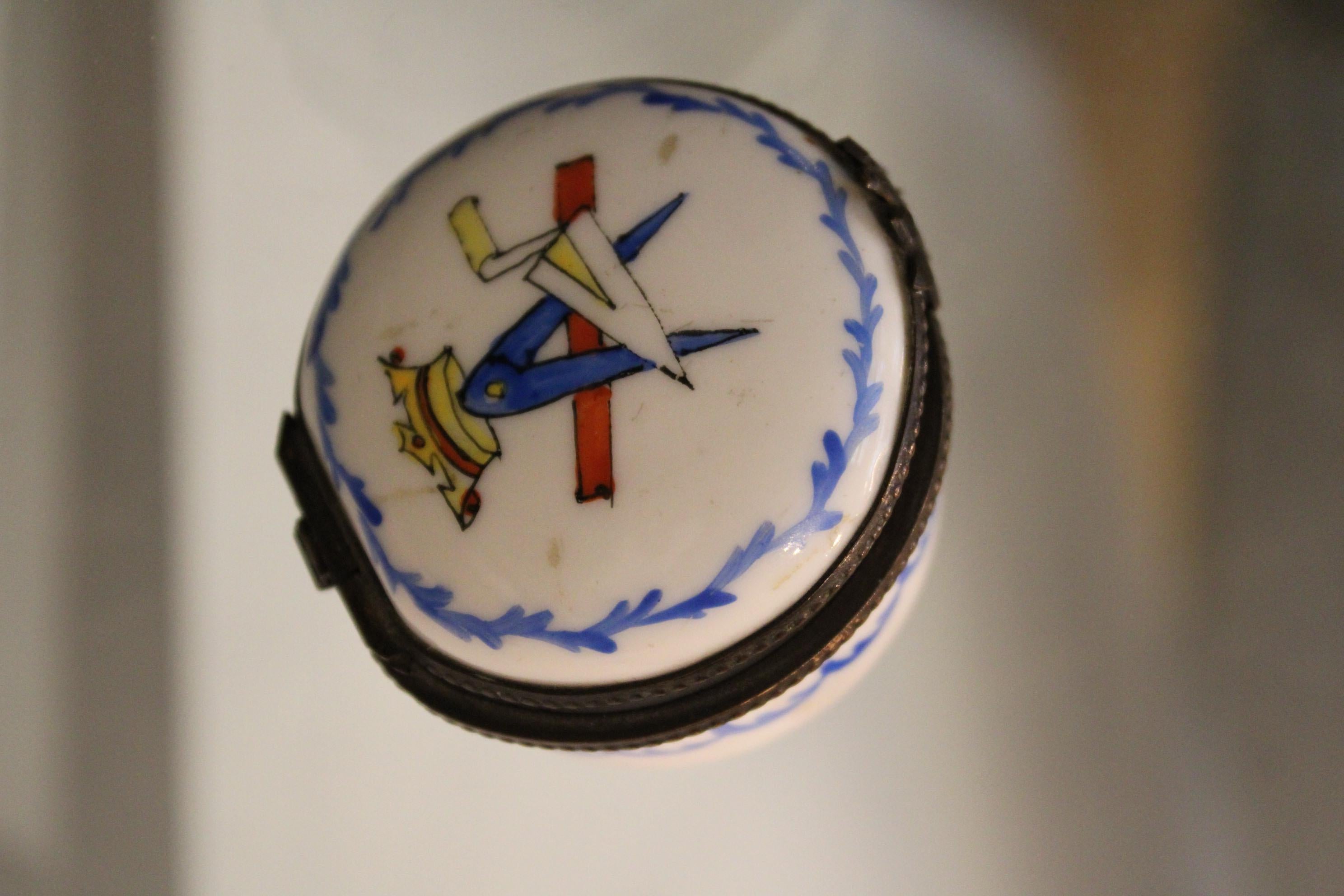 French Small Freemasonry Porcelain Box For Sale