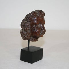 Small French 17th-18th Century Baroque Carved Wooden Angel Face