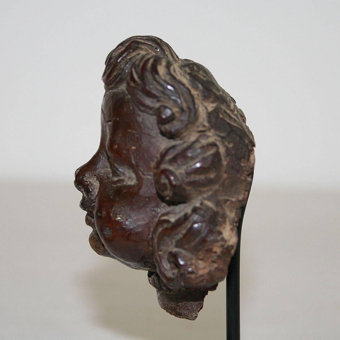 Small French 17th-18th Century Baroque Carved Wooden Angel Face 4