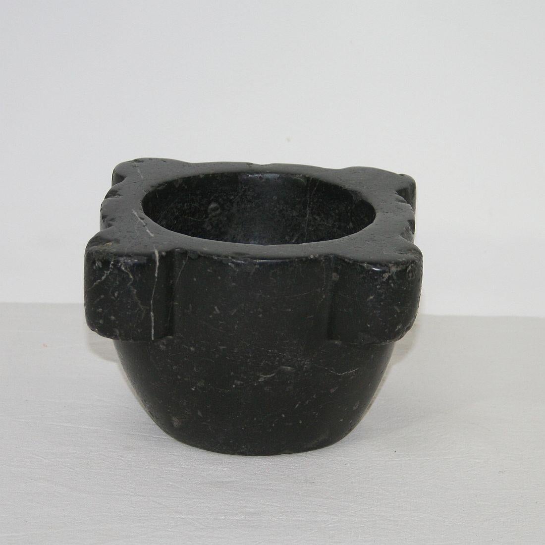 French Provincial Small French 18th-19th Century Black Marble Mortar