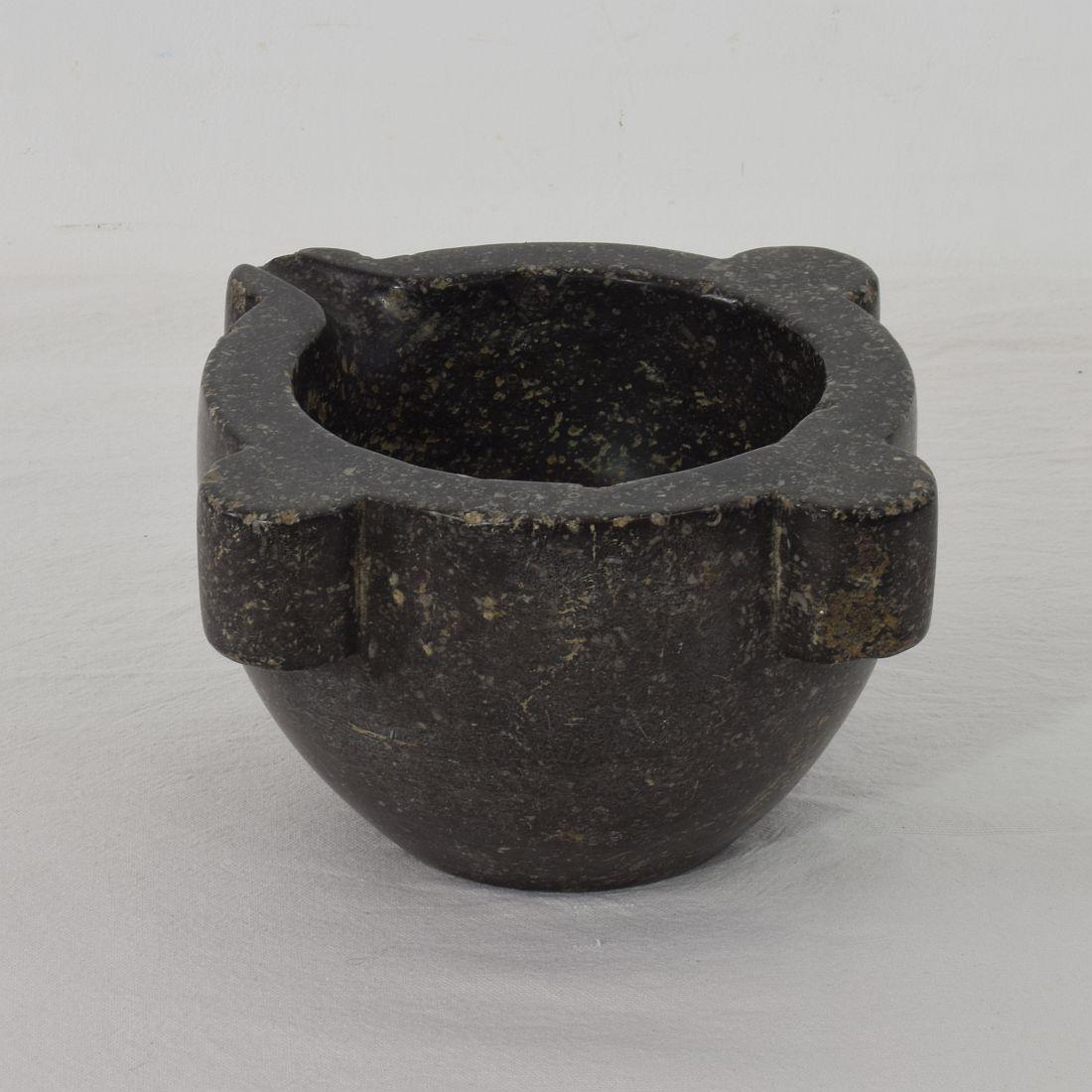 French Provincial Small French 18th-19th Century Black Marble Mortar