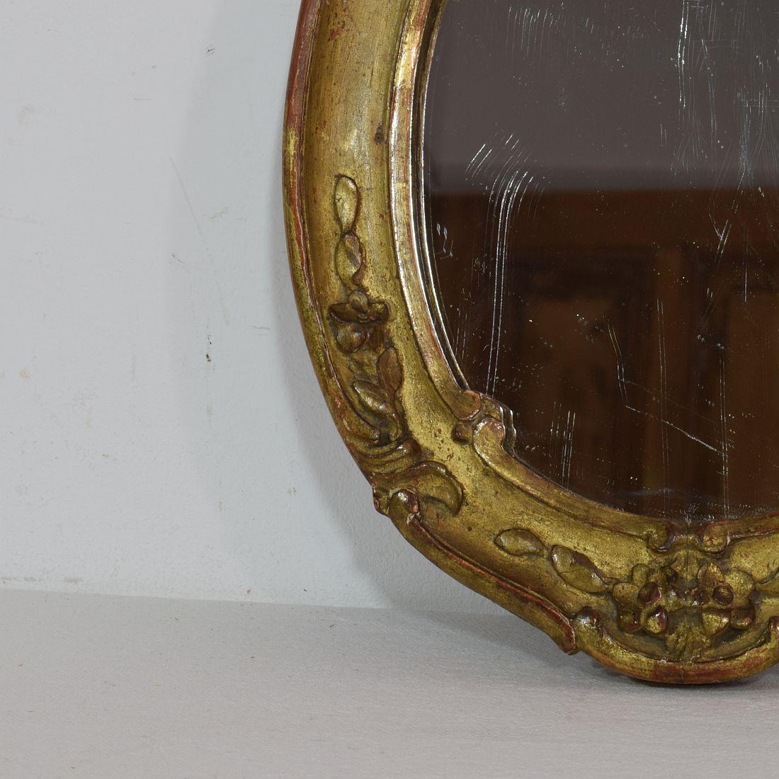 Hand-Carved Small French 18th Century Baroque Giltwood Mirror
