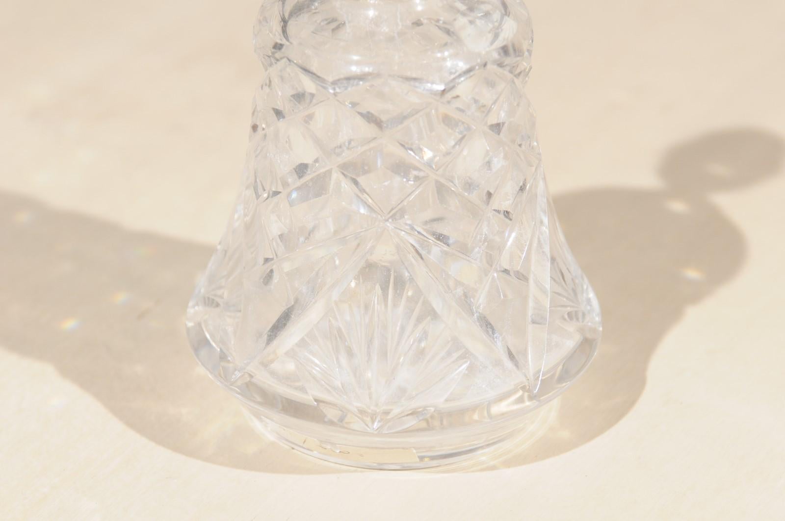 Small French 1920s Crystal Toiletry Bottle with Silver Neck and Diamond Motifs In Good Condition For Sale In Atlanta, GA