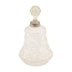 Small French 1920s Crystal Toiletry Bottle with Silver Neck and Diamond Motifs
