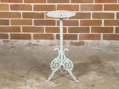 Small French 1920s Soft Green Painted Iron Garden Side Table with Tripod Base