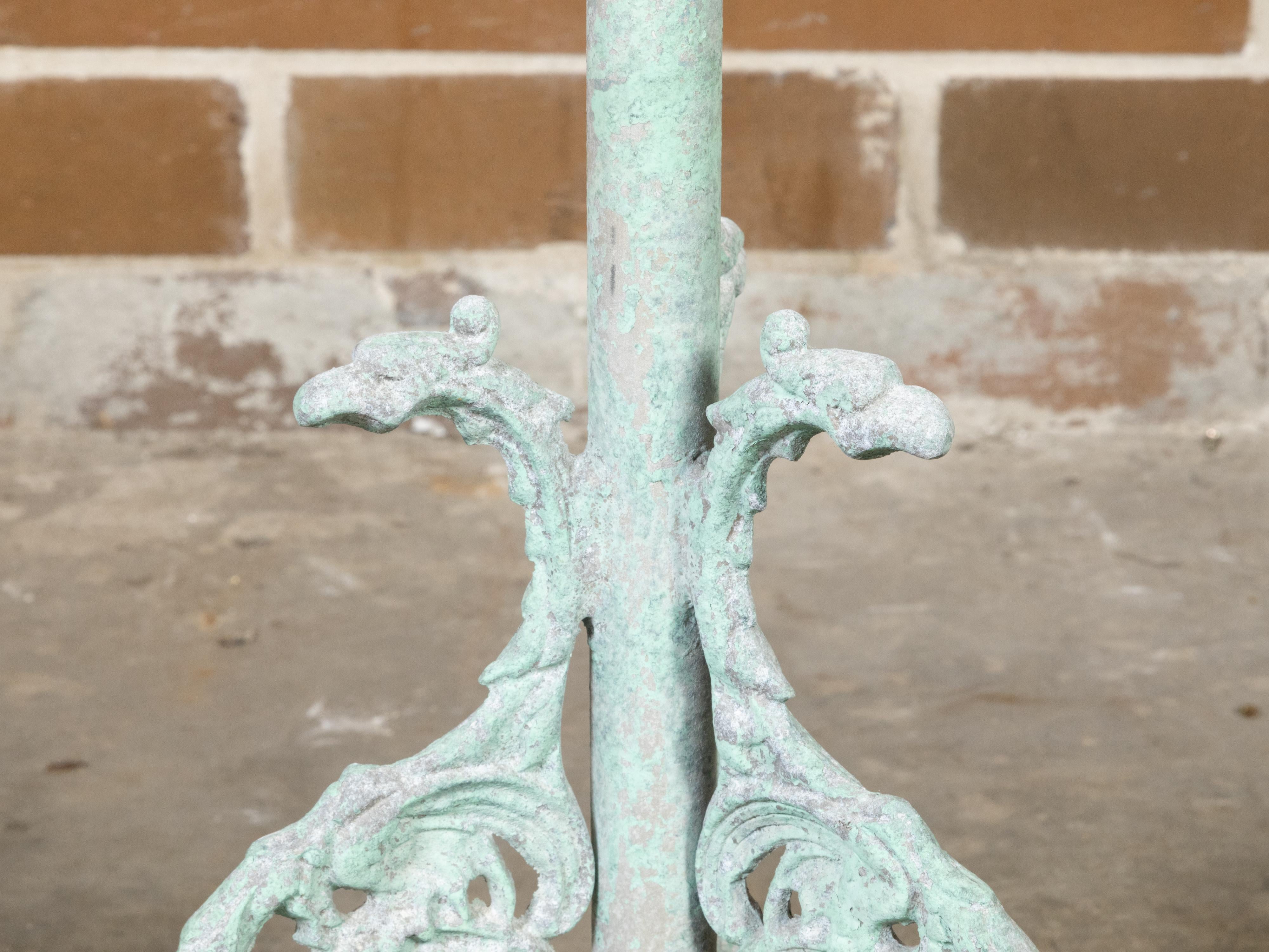 Small French 1920s Soft Green Painted Iron Garden Side Table with Tripod Base For Sale 2