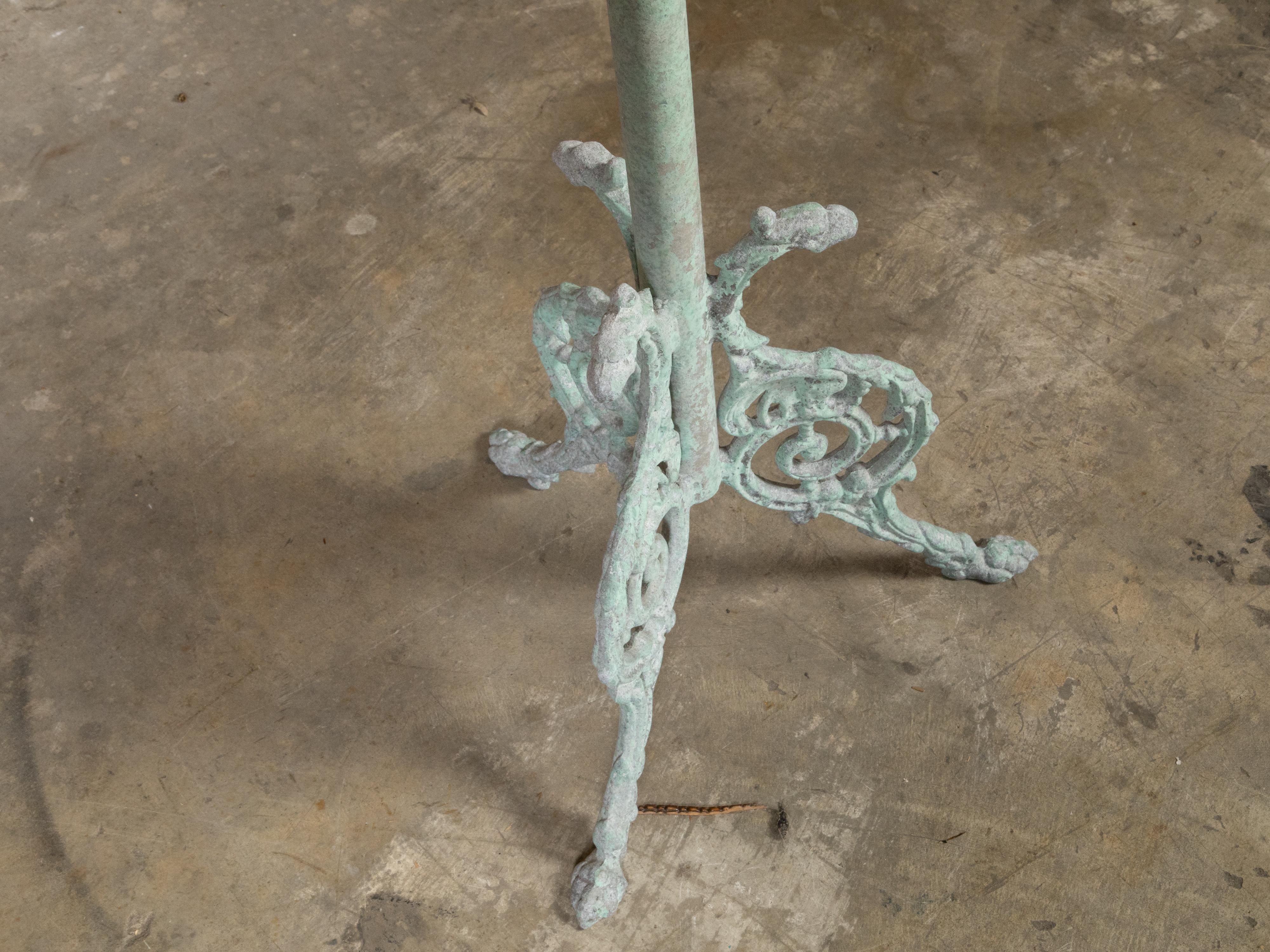 Small French 1920s Soft Green Painted Iron Garden Side Table with Tripod Base For Sale 4