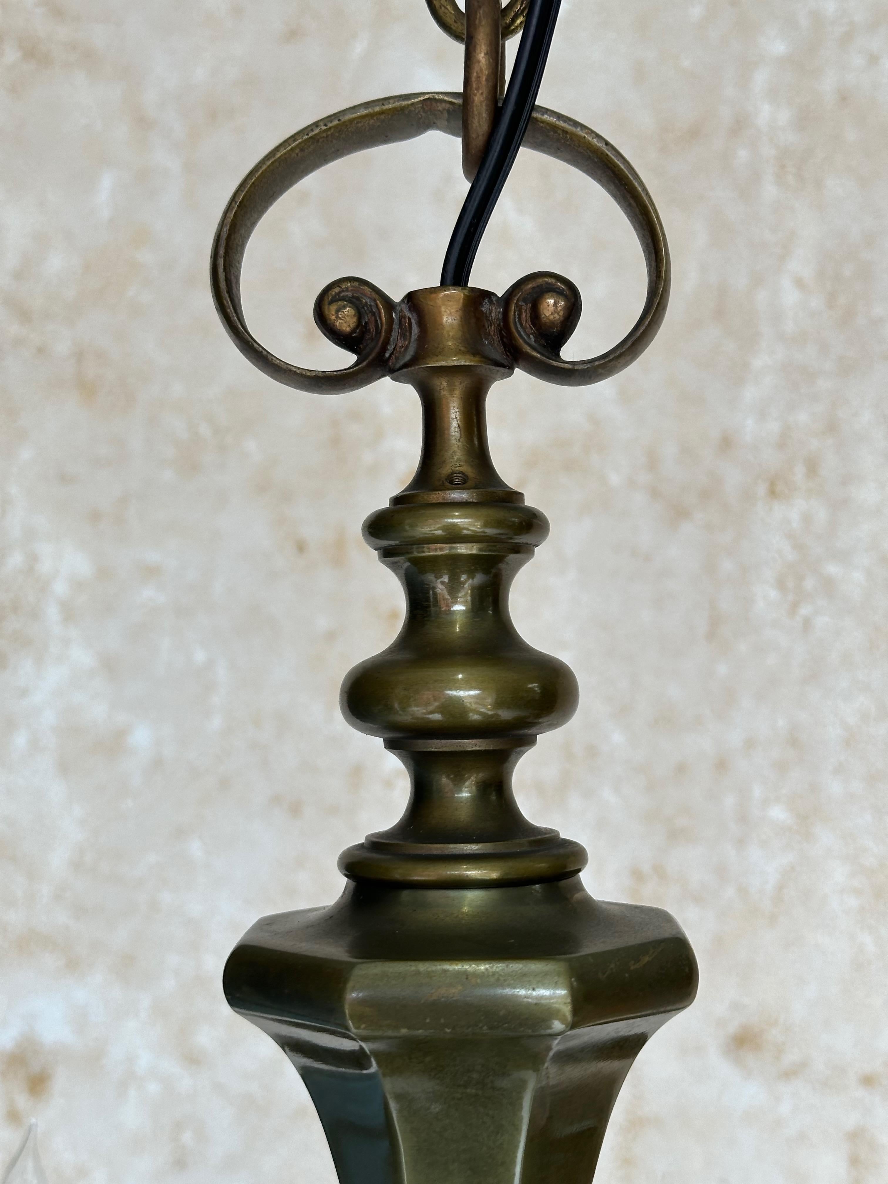 Small French 1940s Bronze Chandelier For Sale 5