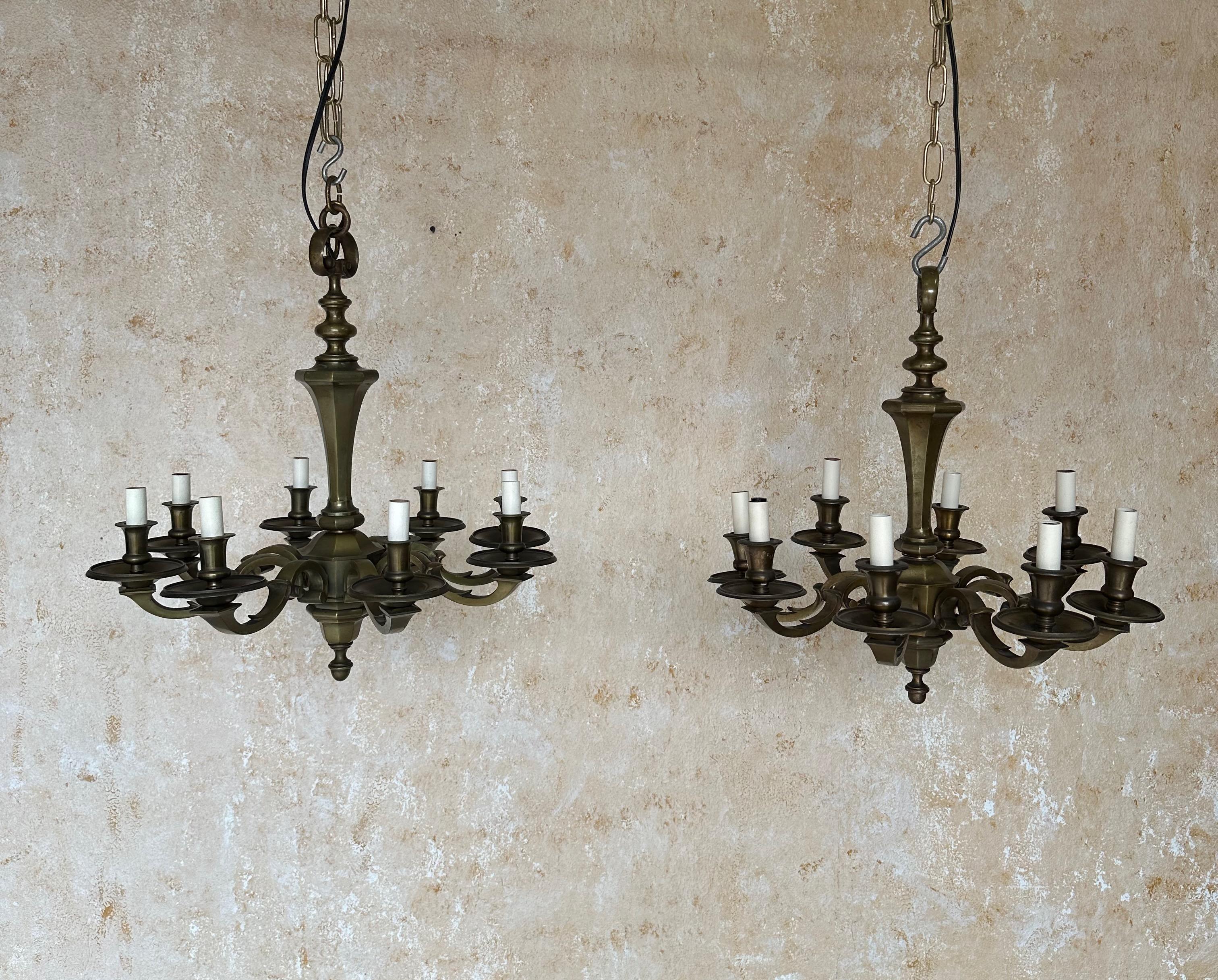 Small French 1940s Bronze Chandelier For Sale 7