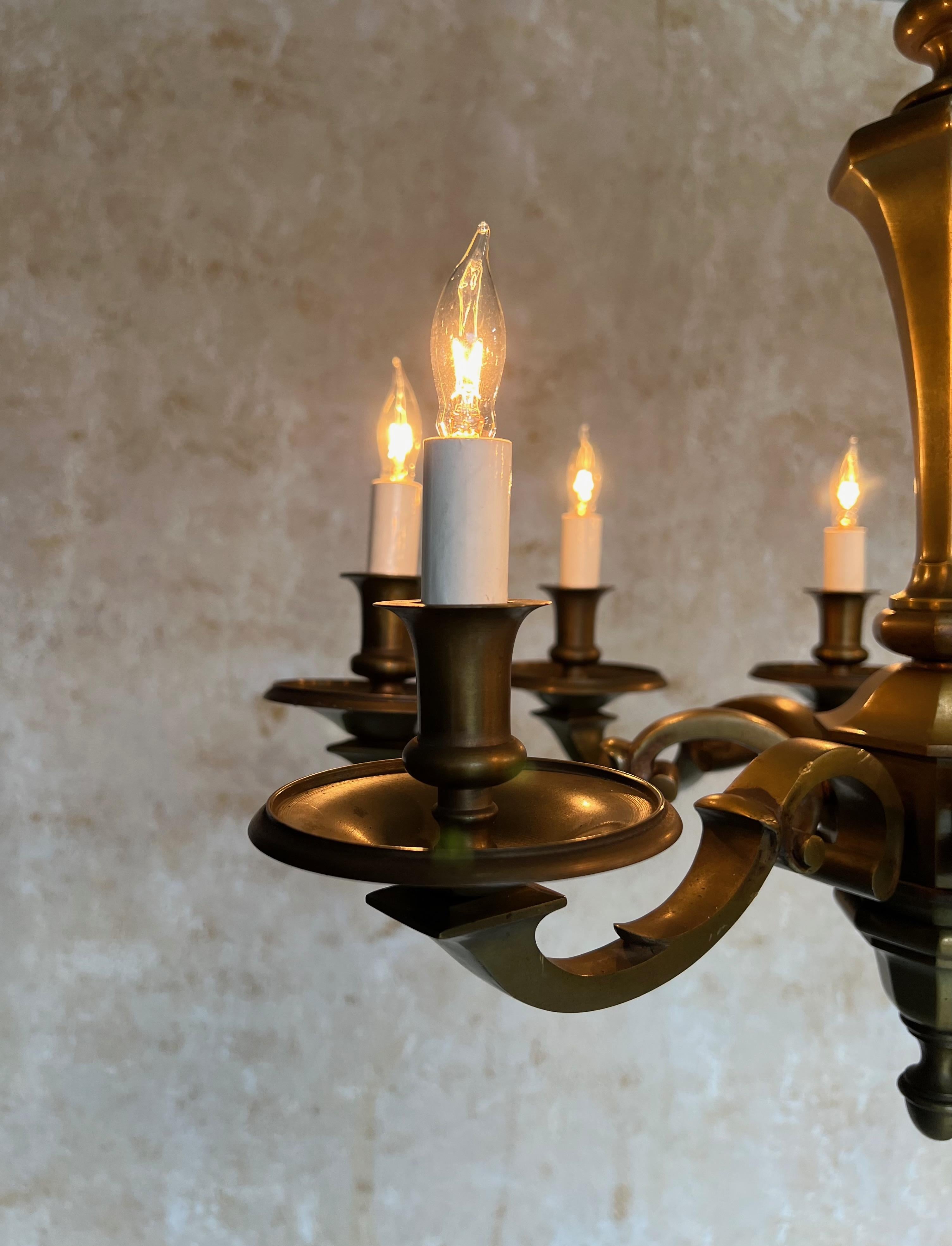 Small French 1940s Bronze Chandelier For Sale 1