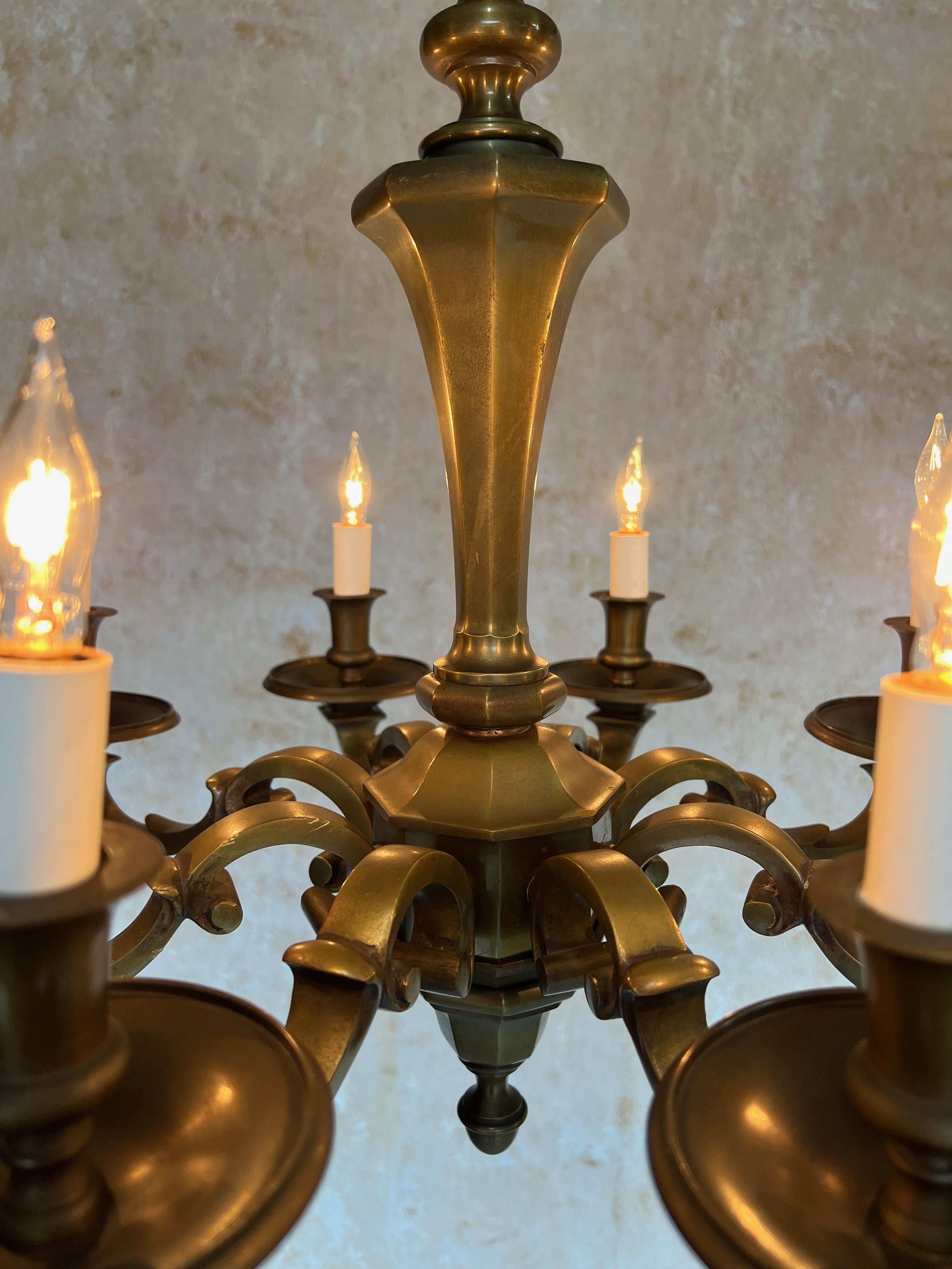 Small French 1940s Bronze Chandelier For Sale 3