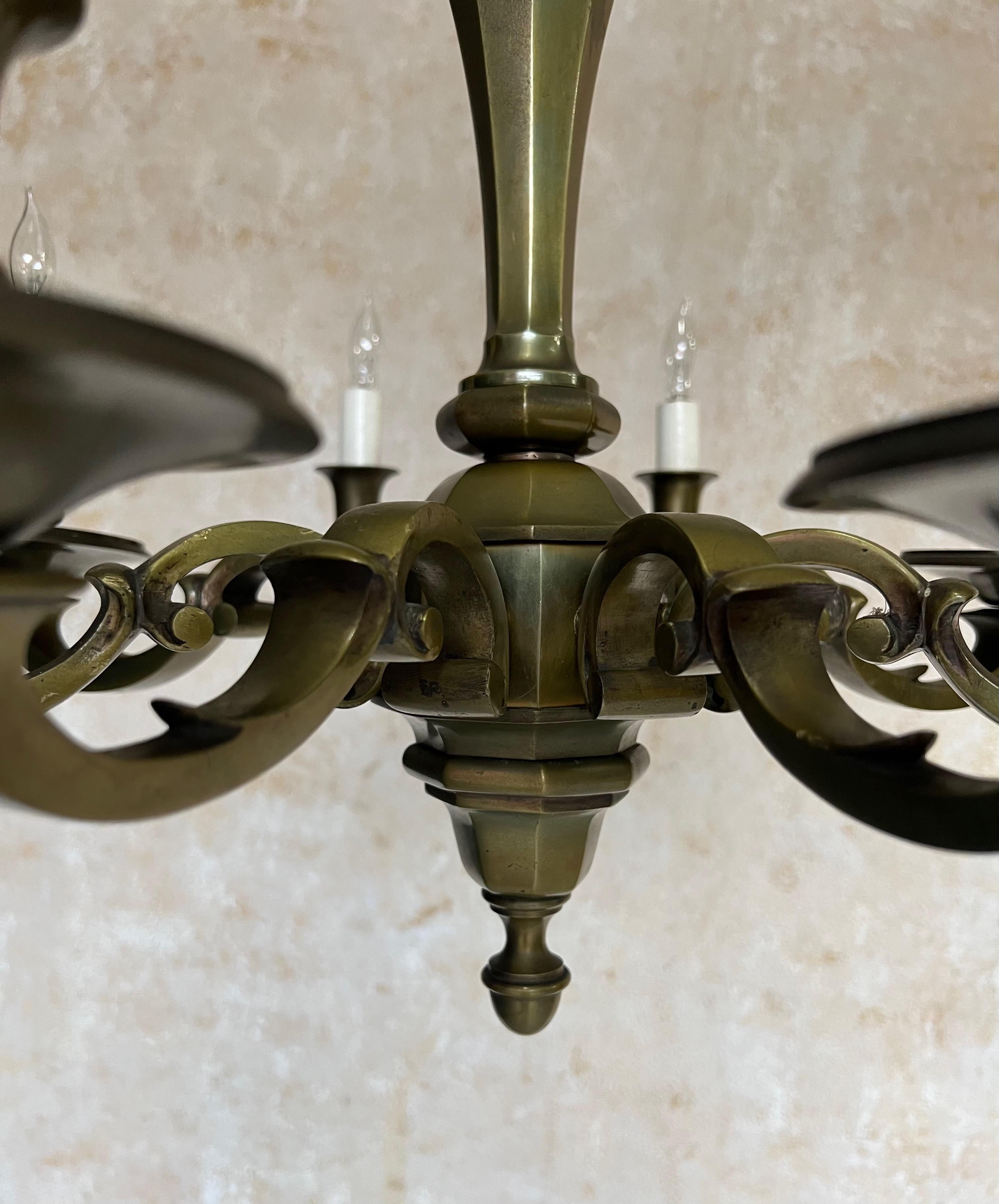 Small French 1940s Bronze Chandelier For Sale 4