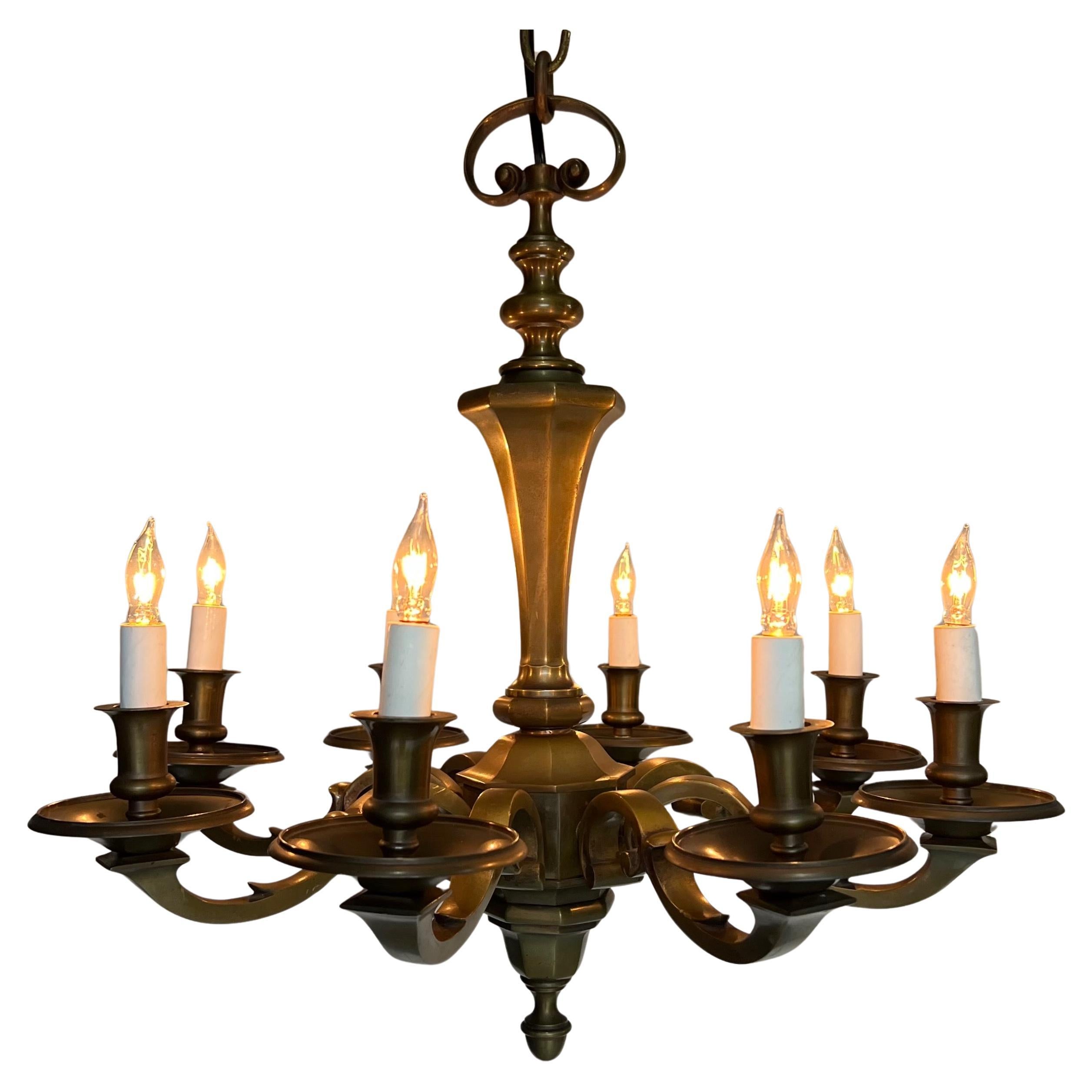 Small French 1940s Bronze Chandelier For Sale