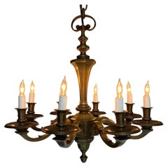 Small French 1940s Bronze Chandelier