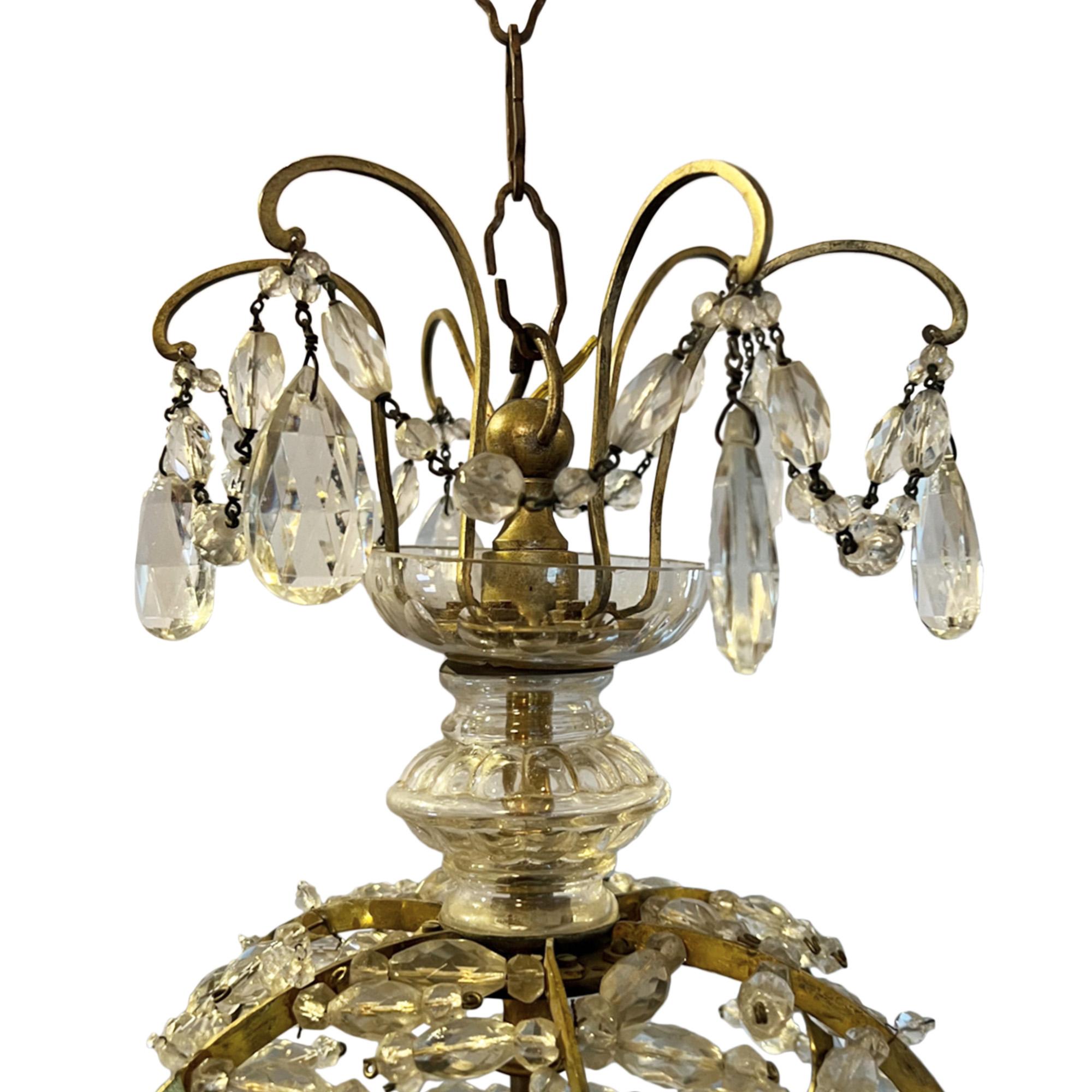 Neoclassical Small French 1950s Basket Chandelier For Sale
