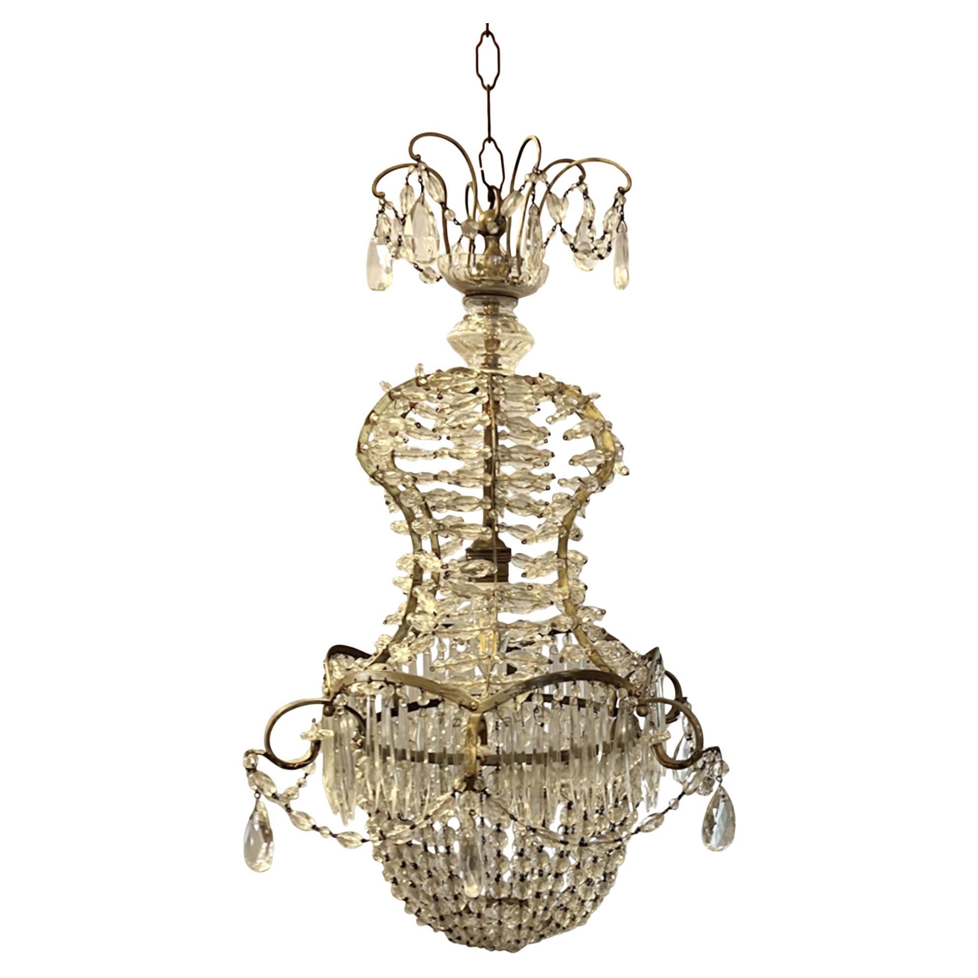 Small French 1950s Basket Chandelier For Sale