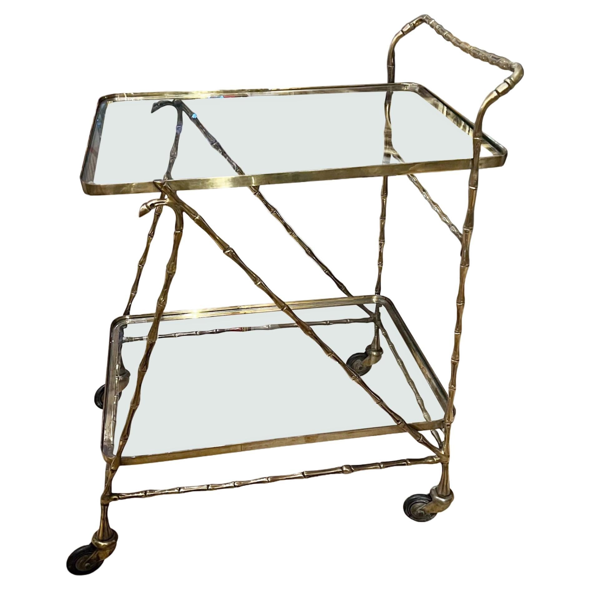 Small French 1950s Faux Bamboo Bar Cart