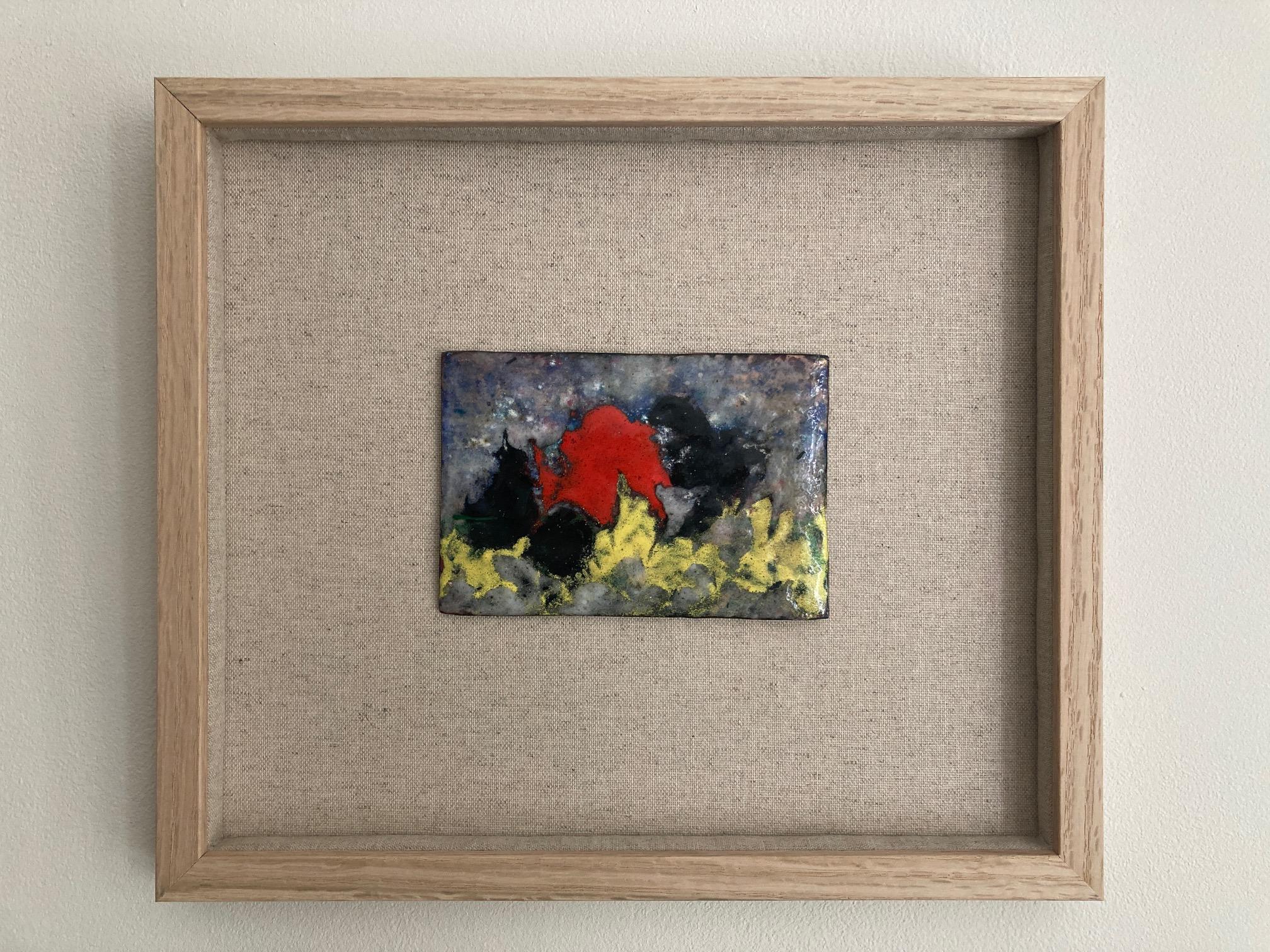 Mid-Century Modern Small French 1960s Abstract Enamel Picture For Sale