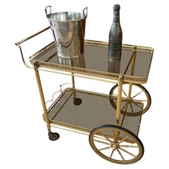 Vintage Small French 1970s Gilt Metal Bar Cart