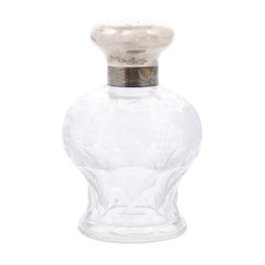 Small French 19th Century Glass Vanity Jar with Silver Lid and Etched Design