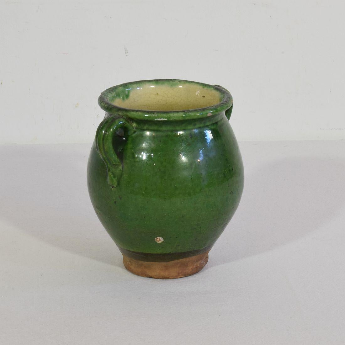 French Provincial Small French 19th Century Green Glazed Ceramic Jar