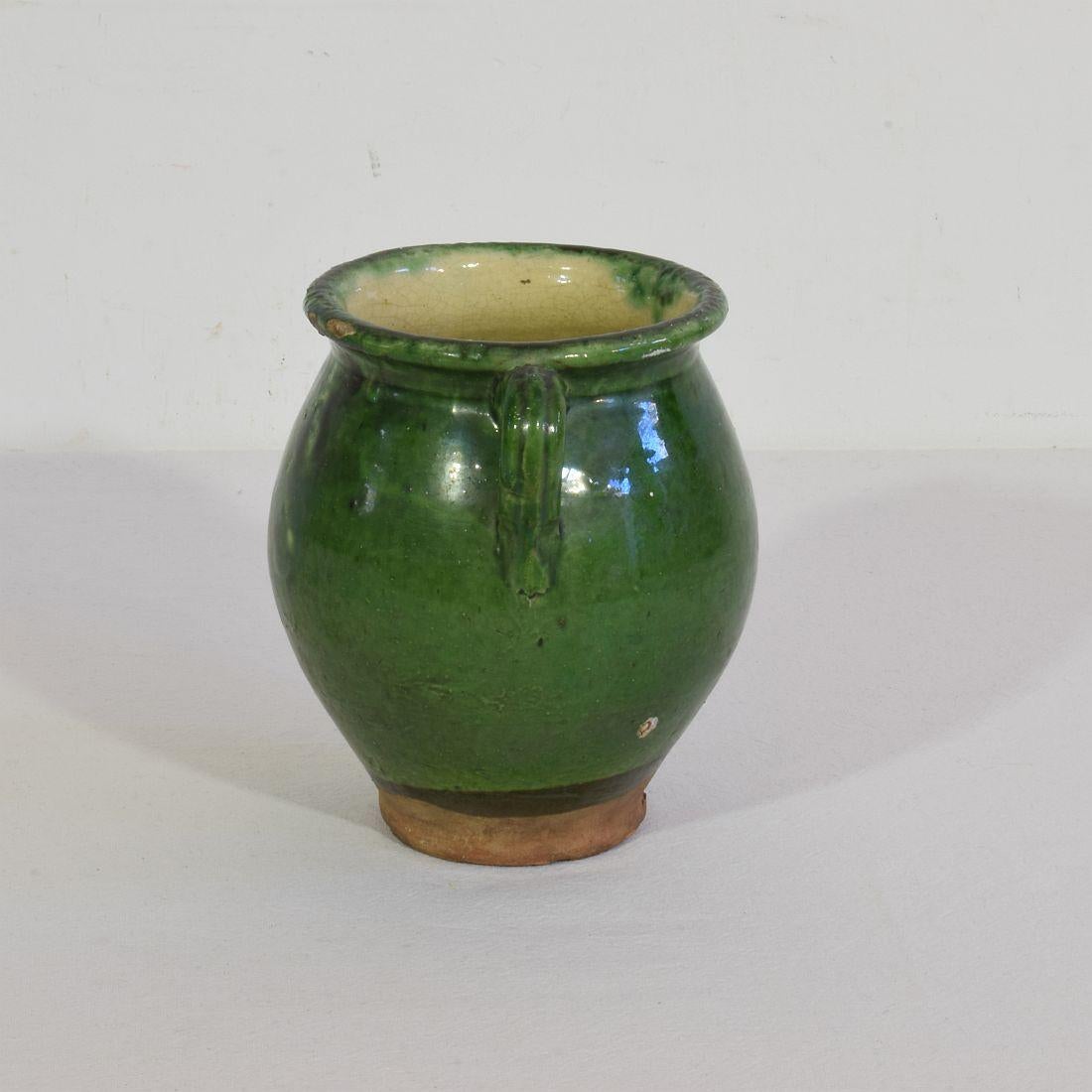 Français Petite jarre française du 19e siècle en céramique à glaçure verte