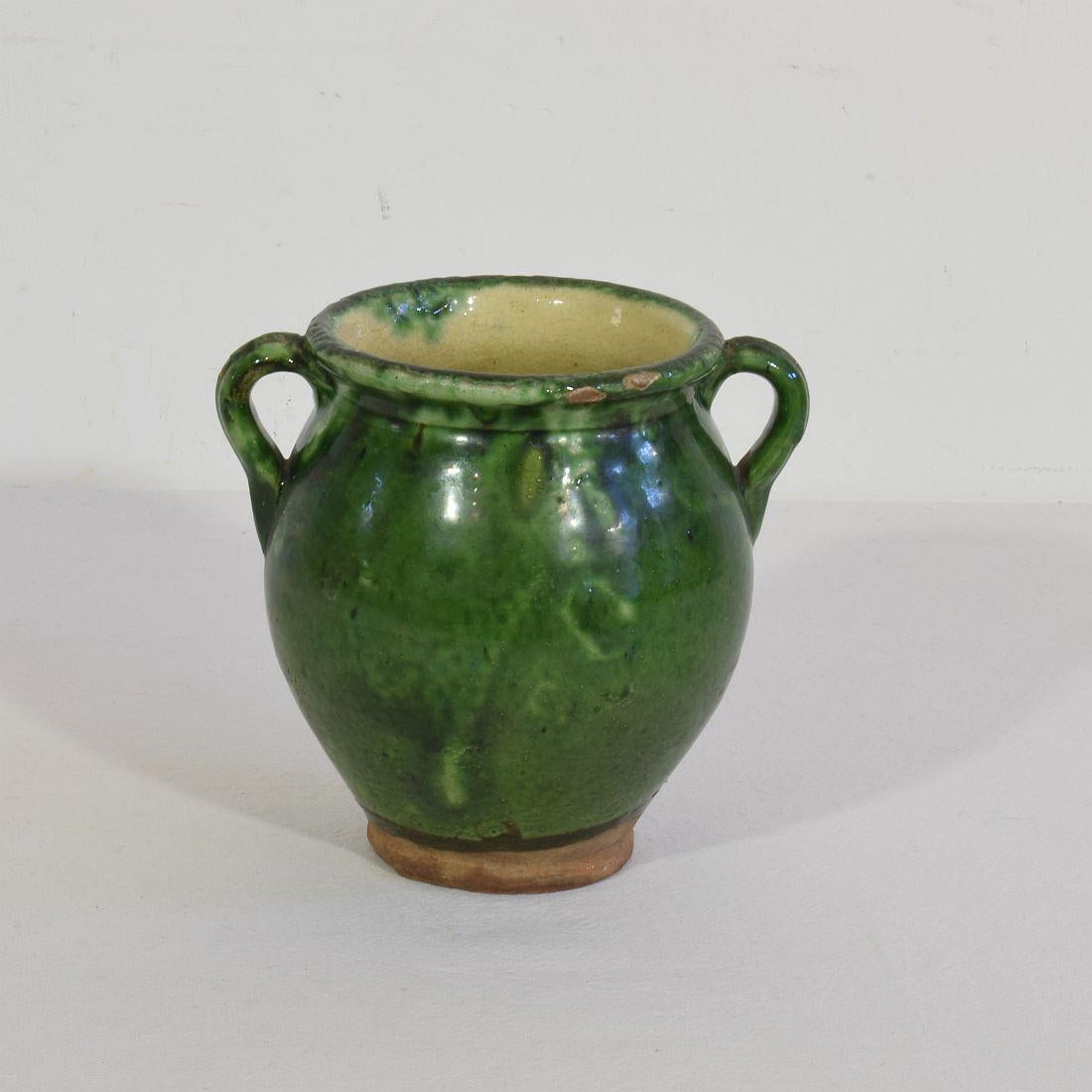 Vernissé Petite jarre française du 19e siècle en céramique à glaçure verte