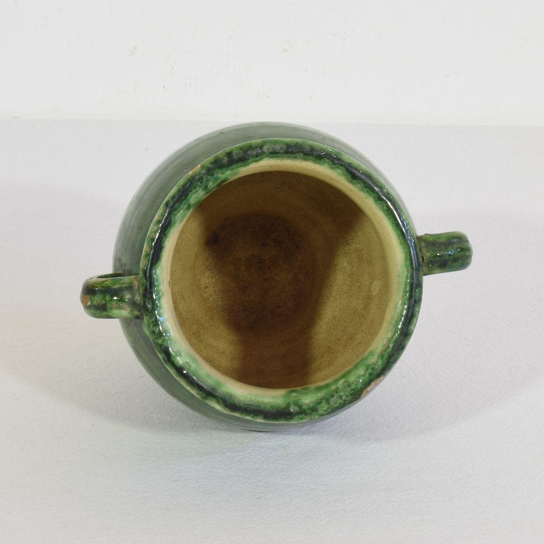 Céramique Petite jarre française du 19e siècle en céramique à glaçure verte