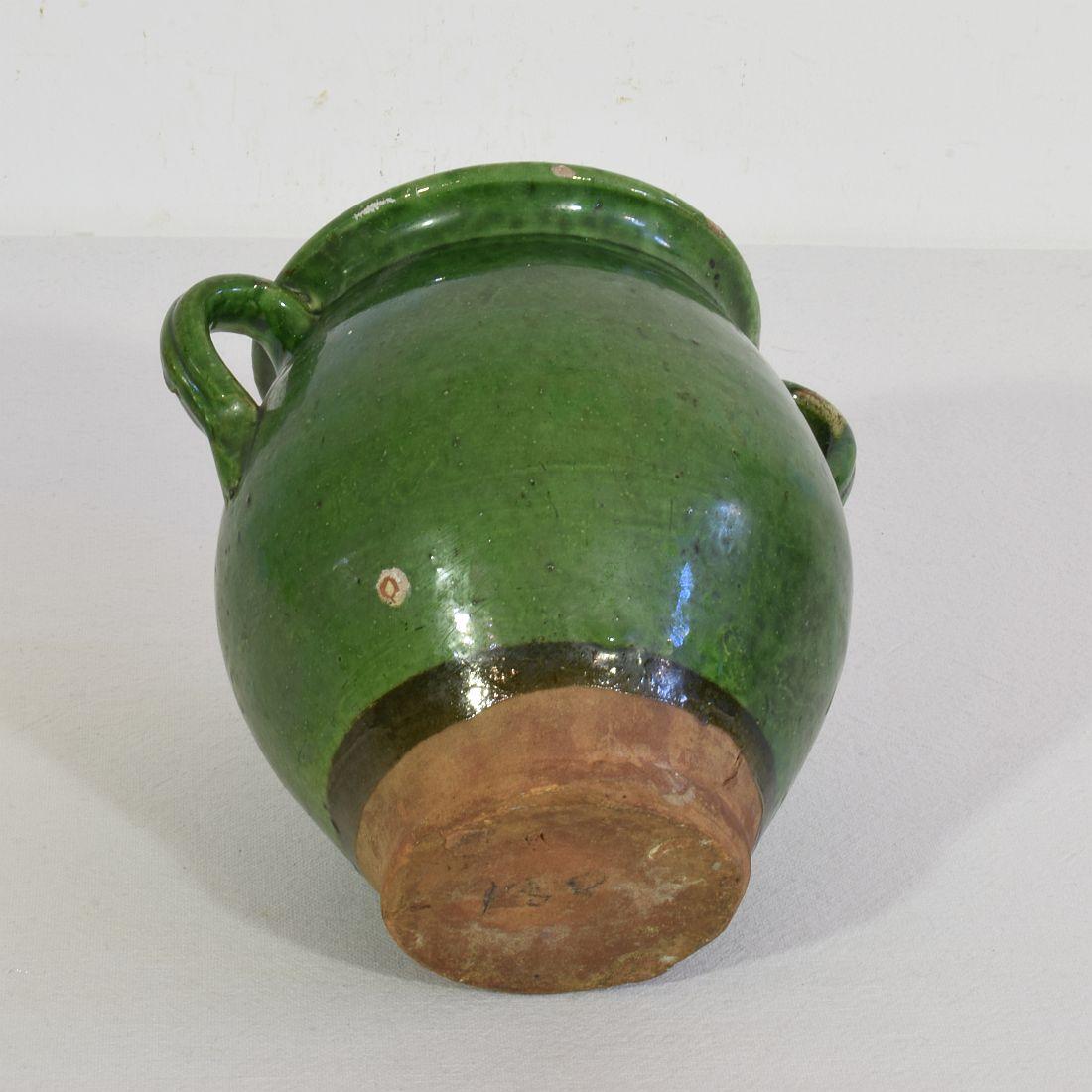 Petite jarre française du 19e siècle en céramique à glaçure verte 1