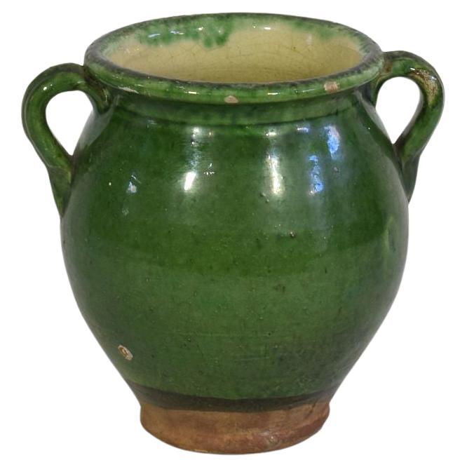 Small French 19th Century Green Glazed Ceramic Jar