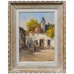 Antique Small French 19th Century Oil on Canvas Painting Depicting a Village in Brittany