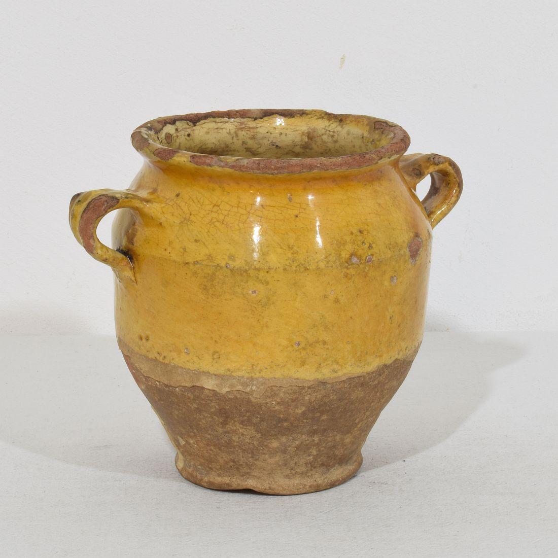 French Provincial Small French 19th Century Yellow Glazed Ceramic Confit Jar For Sale