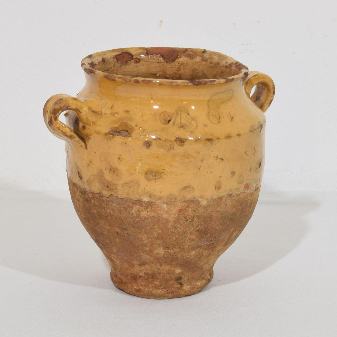Provincial français Petite jarre à confit française du 19ème siècle en céramique à glaçure jaune en vente