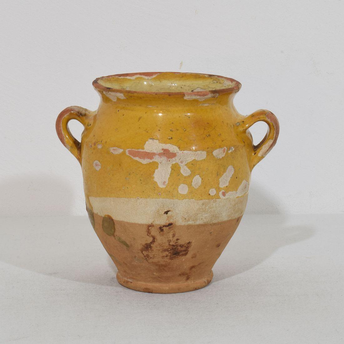 Small French 19th Century Yellow Glazed Ceramic Confit Jar For Sale 1