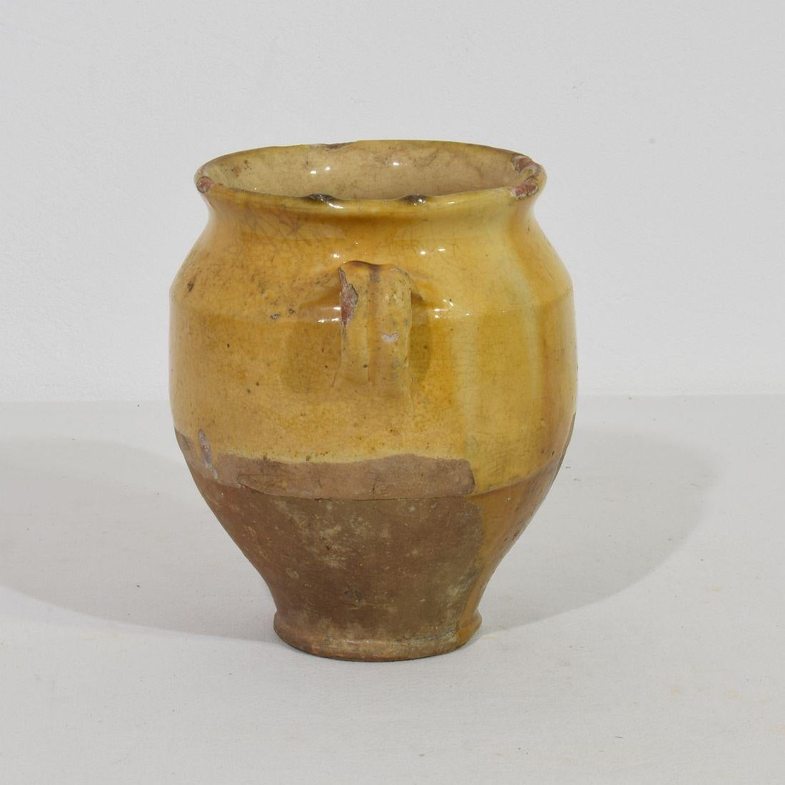 Small French 19th Century Yellow Glazed Ceramic Confit Jar For Sale 2