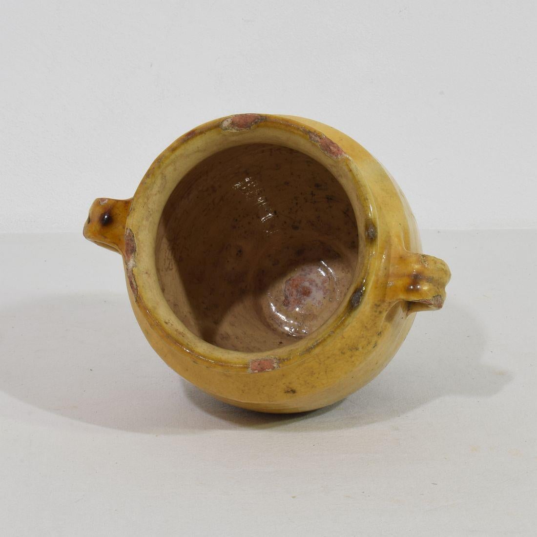 Small French 19th Century Yellow Glazed Ceramic Confit Jar For Sale 4