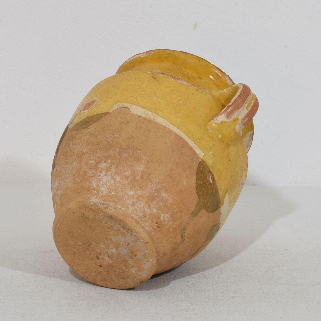 Small French 19th Century Yellow Glazed Ceramic Confit Jar For Sale 5