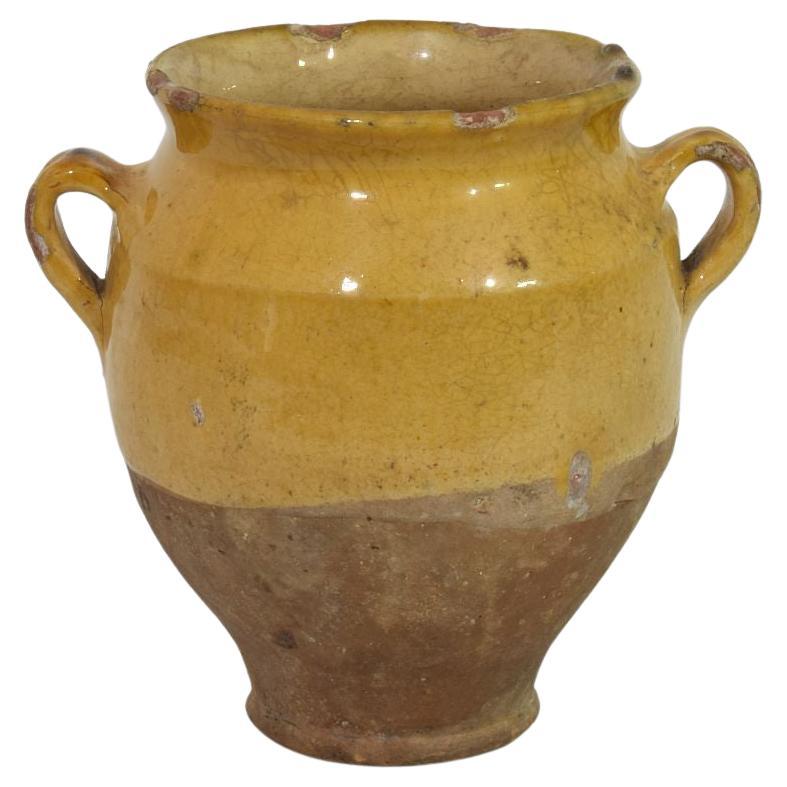 Petite jarre à confit française du 19ème siècle en céramique à glaçure jaune
