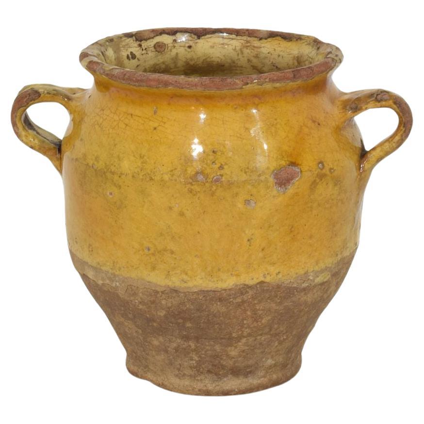 Small French 19th Century Yellow Glazed Ceramic Confit Jar For Sale