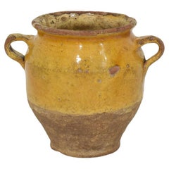 Antique Small French 19th Century Yellow Glazed Ceramic Confit Jar