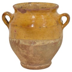 Antique Small French 19th Century Yellow Glazed Ceramic Confit Jar