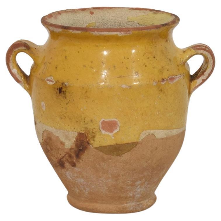 Small French 19th Century Yellow Glazed Ceramic Confit Jar For Sale