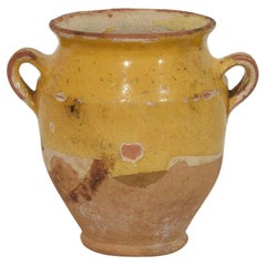 Antique Small French 19th Century Yellow Glazed Ceramic Confit Jar