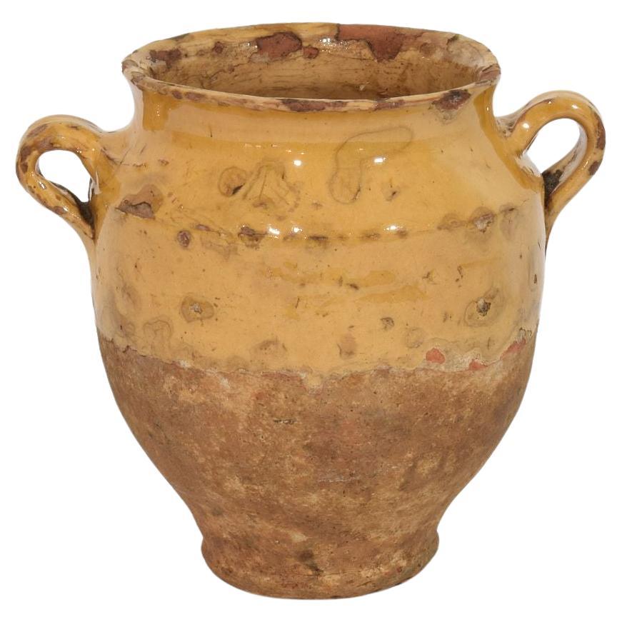 Petite jarre à confit française du 19ème siècle en céramique à glaçure jaune