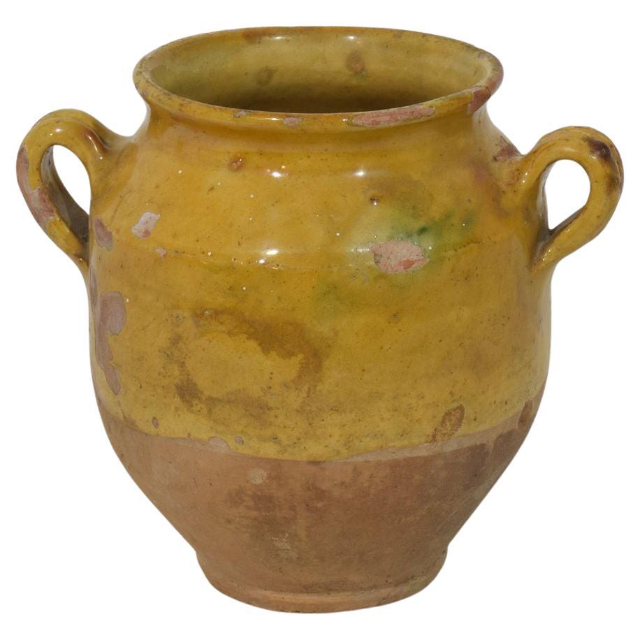 Petite jarre à confit française du 19ème siècle en céramique à glaçure jaune en vente