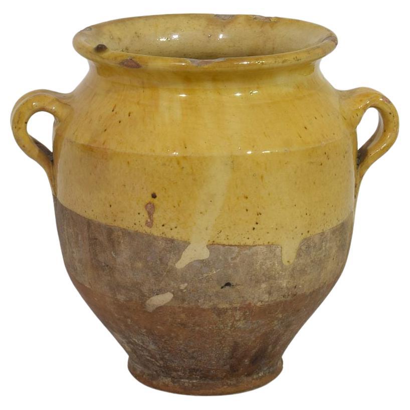 Small French 19th Century Yellow Glazed Ceramic Confit Jar, 'Pot' For Sale